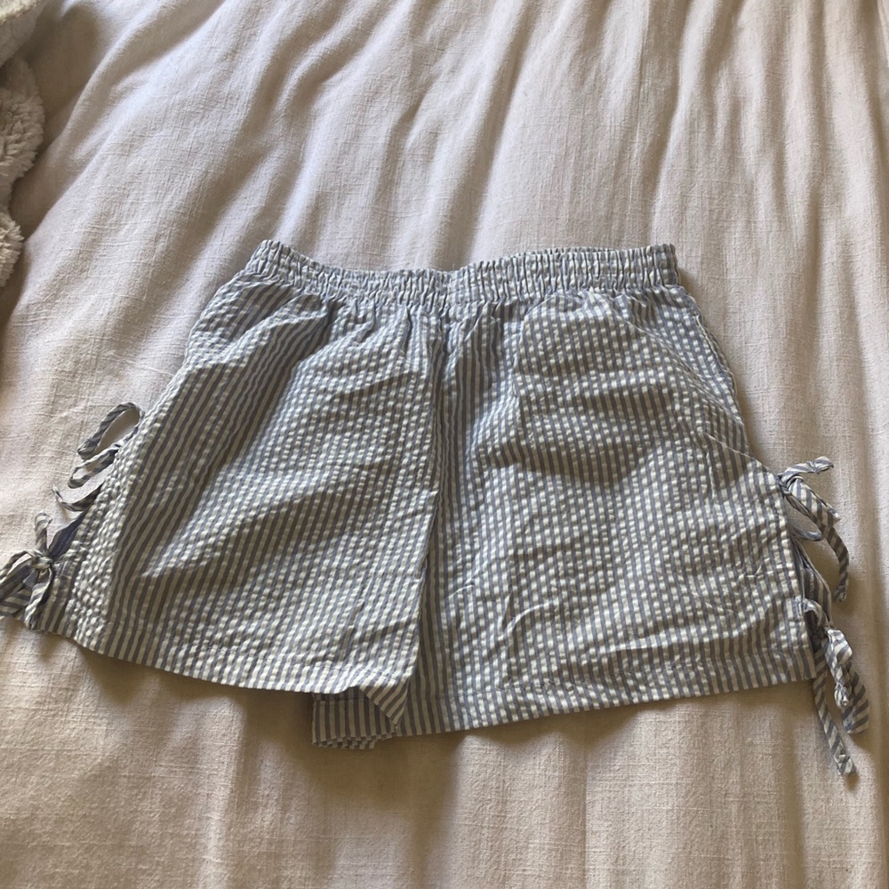 Light Blue and White Gingham / stripe Lounge Shorts Set - Picture 2 of 7